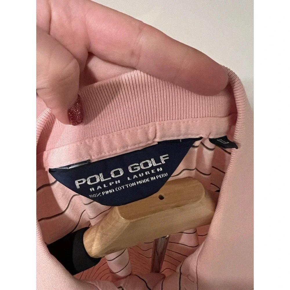 Ralph‎ Lauren Polo Golf Navy Striped Pink & Brown Shirt Size XL #67